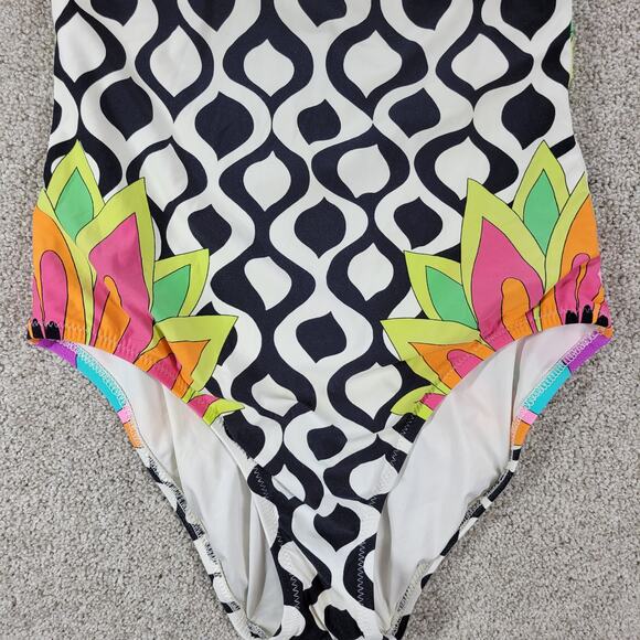 Trina Turk Balboa One Piece Womens Multicolor Tie Neck Swim Bandeau - Picture 6 of 12